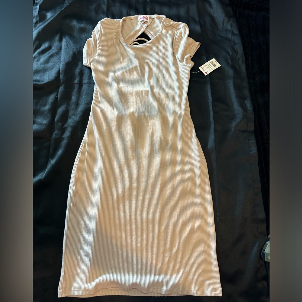 Madrag beige mini dress strappy back woman’s size medium NWT